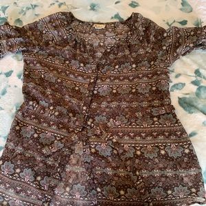 Brown blouse and little hints of pink and blue